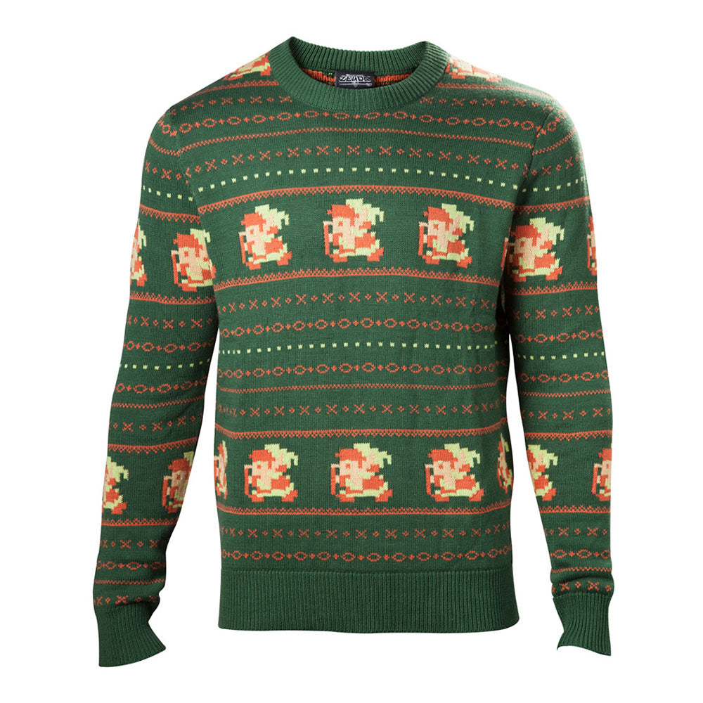 Legend Of Zelda Pixel Link Kitted Christmas Sweater, Male, Extra Extra Large, Green