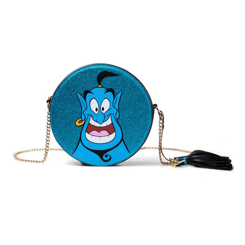 Aladdin Glitter Genie Round Shaped Shoulder Bag With Chain Shoulder Strap, Female, Blue