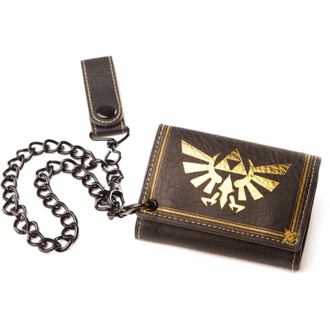 Legend Of Zelda Twilight Princess Faux Leather Royal Crest Tri-fold Wallet With Chain Attachment, Black