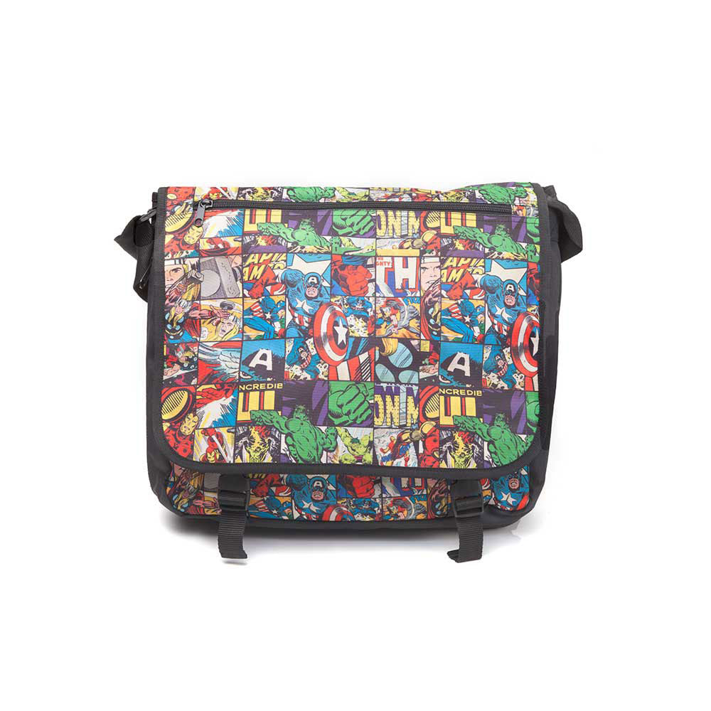 All-over Comic Style Messenger Bag, Unisex, Black