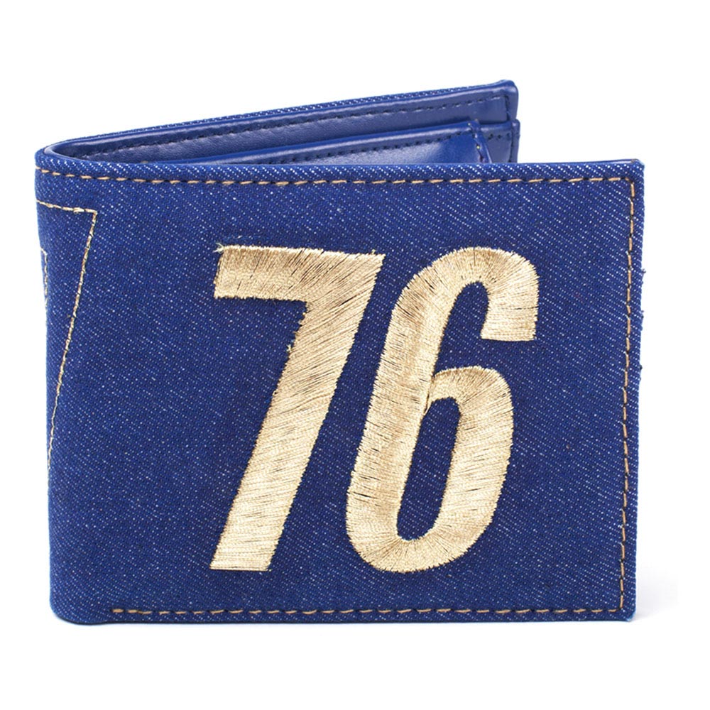 76 Embroidered Vault 76 Vintage Denim Bi-fold Wallet, Male, Blue