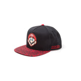 Super Mario Bros. Mario Face Rubber Patch Snapback Baseball Cap With Animal Print Brim, Black-red