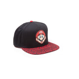 Super Mario Bros. Mario Face Rubber Patch Snapback Baseball Cap With Animal Print Brim, Black-red