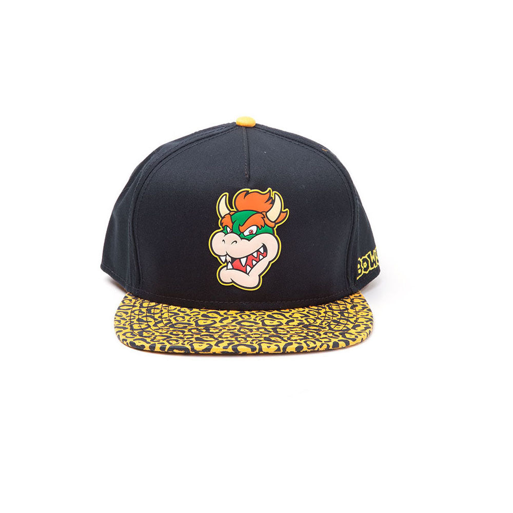 Super Mario Bros. Bowser Rubber Patch Snapback Baseball Cap With Animal Print Brim, Orange-black