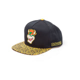 Super Mario Bros. Bowser Rubber Patch Snapback Baseball Cap With Animal Print Brim, Orange-black