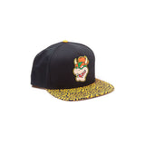 Super Mario Bros. Bowser Rubber Patch Snapback Baseball Cap With Animal Print Brim, Orange-black