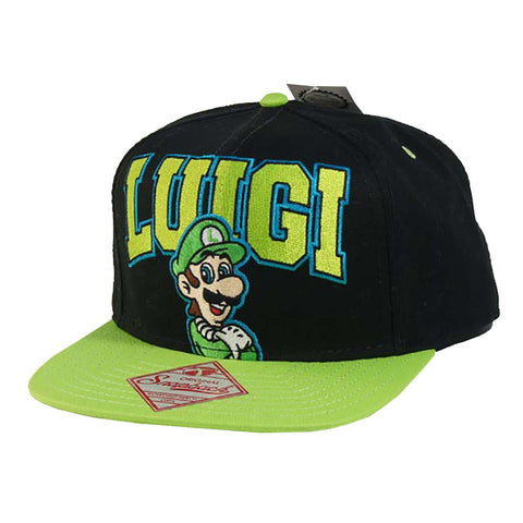 Super Mario Bros. Embroidered Luigi Logo & Character With Luminous Colours Snapback Baseball Cap, Black-green