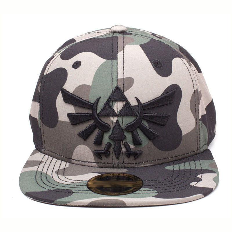 Legend Of Zelda 3d Embroidered Tri-force Crest Logo Snapback Baseball Cap, Green Camouflage