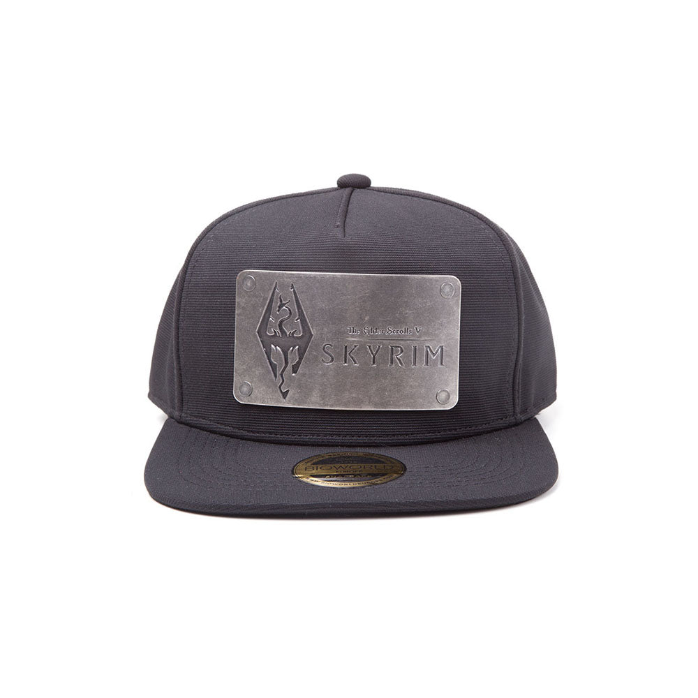 Skyrim Dovakiin Metal Logo Plate Snapback Baseball Cap, Black