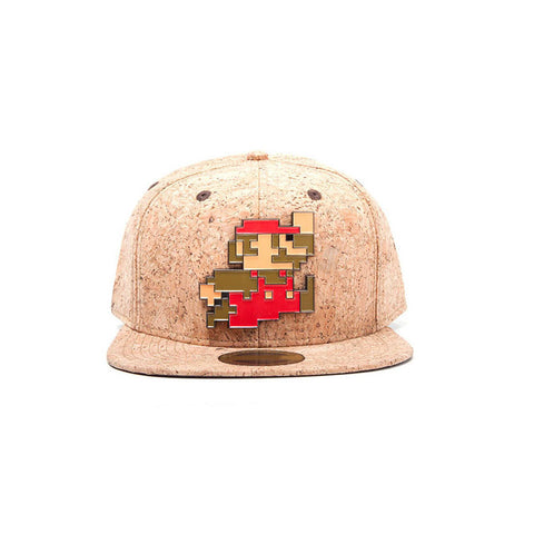 Super Mario Bros. Running And Jumping Mario Metal Pixel Logo Cork Snapback Baseball Cap, Multi-colour