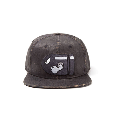 Super Mario Bros. Bullet Bill Weathered Snapback Baseball Cap, Dark Grey