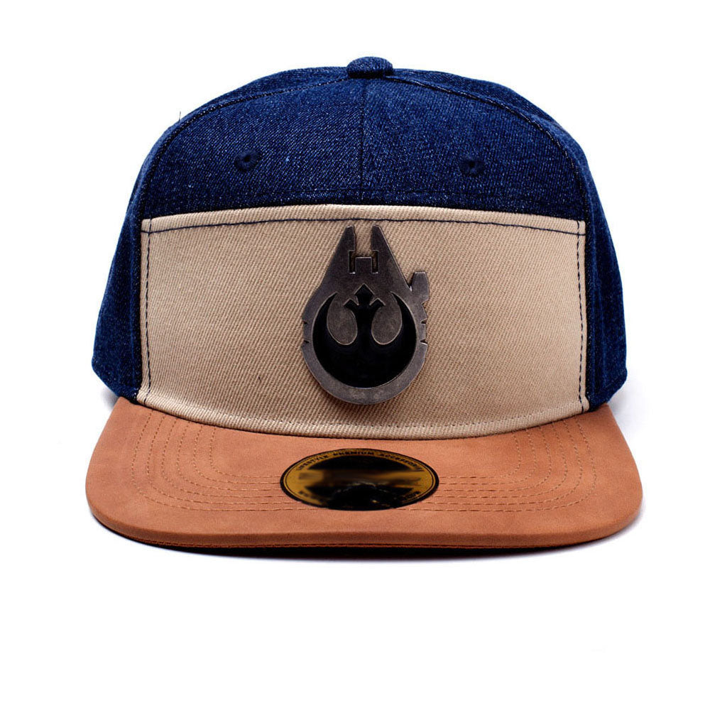 Han Solo Millennium Falcon Metal Badge Denim Snapback Baseball Cap, Multi-colour