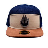 Han Solo Millennium Falcon Metal Badge Denim Snapback Baseball Cap, Multi-colour