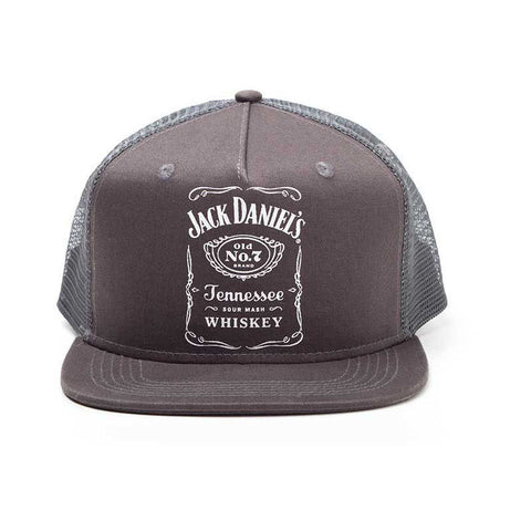 Printed Label Logo Trucker Snapback Baseball Cap, Black