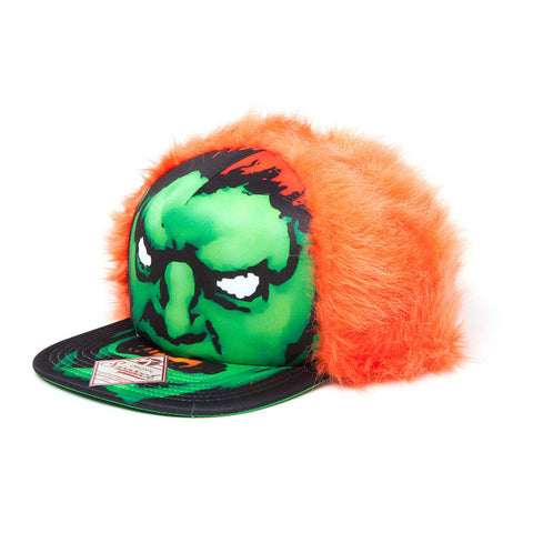 Street Fighter Blanka Character Face With Orange Hair Snapback Baseball Cap, Black-green-orange