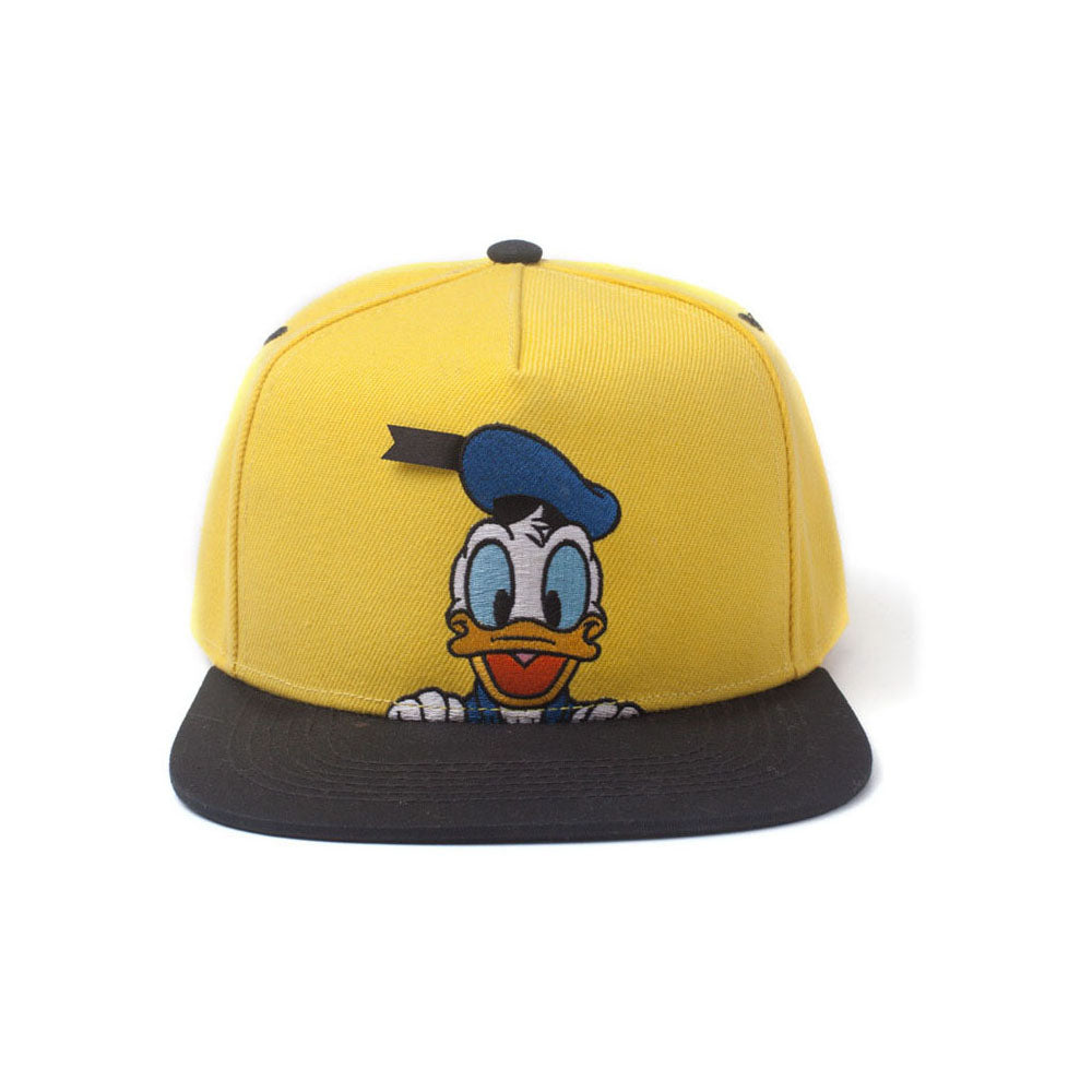 Donald Duck Embroidered Face Snapback Baseball Cap, Yellow-black