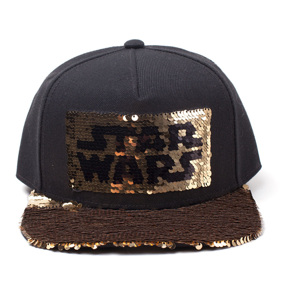 Logo Sequins Snapback Baseball Cap, Black-gold