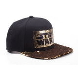 Logo Sequins Snapback Baseball Cap, Black-gold