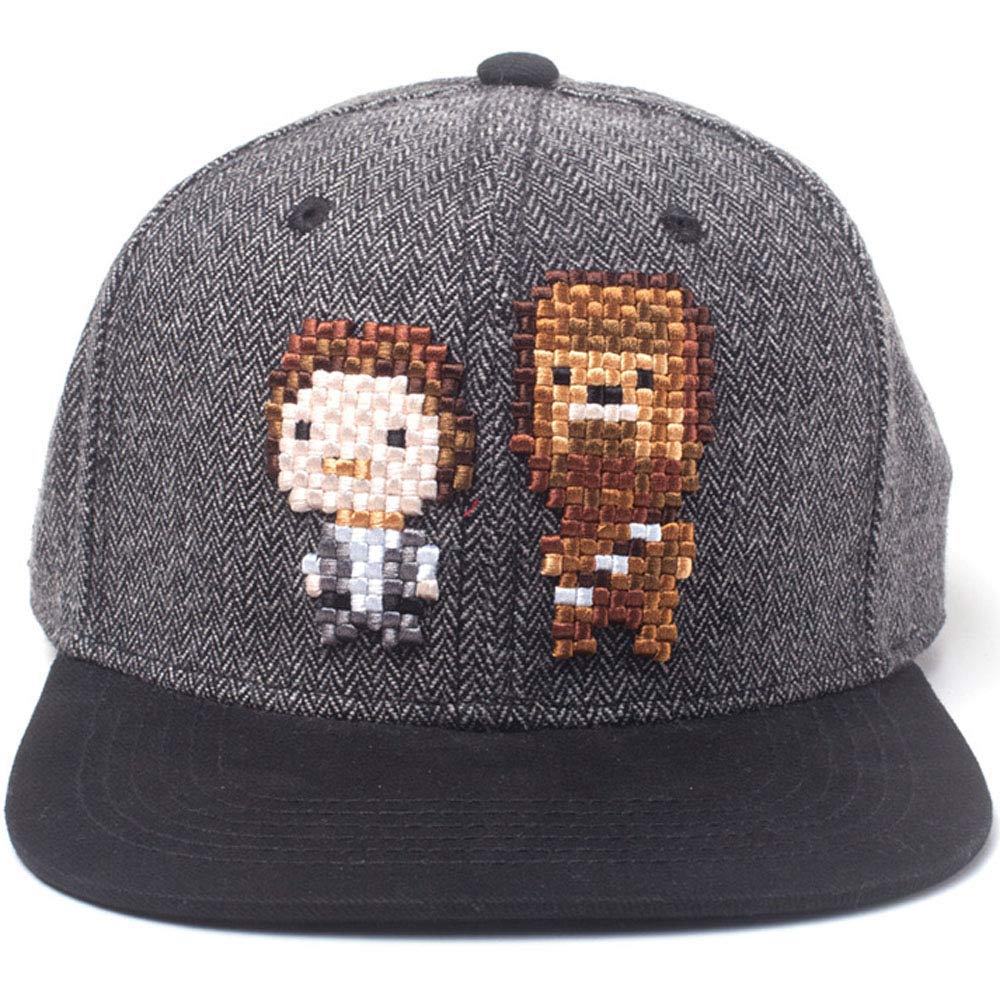 Embroidered Han Solo & Chewbacca Pixel Snapback Baseball Cap, Grey