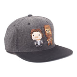 Embroidered Han Solo & Chewbacca Pixel Snapback Baseball Cap, Grey