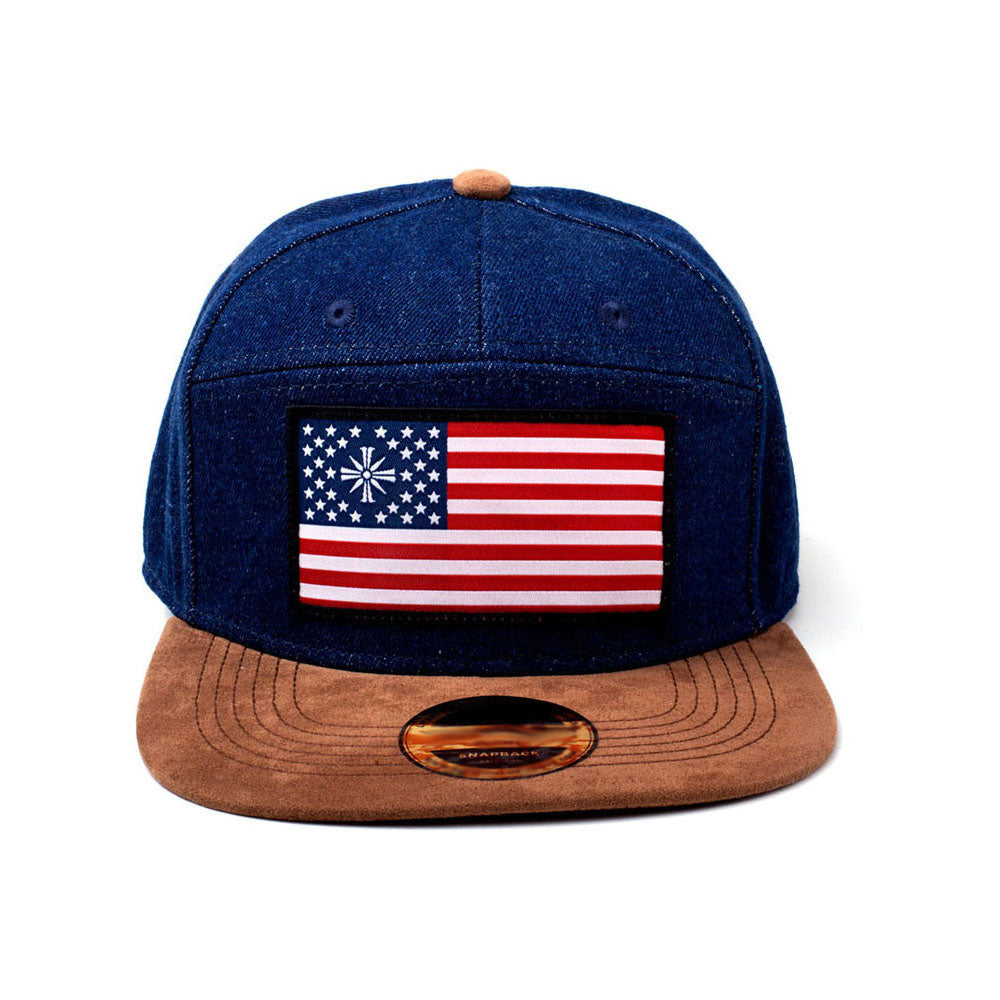 5 American Flag Denim Snapback Baseball Cap, Blue-brown