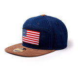 5 American Flag Denim Snapback Baseball Cap, Blue-brown