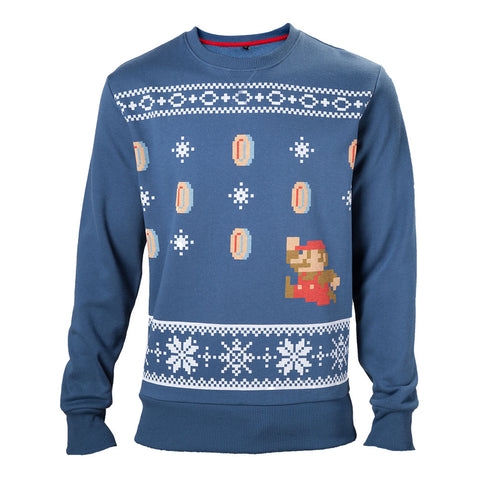 Super Mario Bros. Running Mario Christmas Jumper, Male, Small, Blue