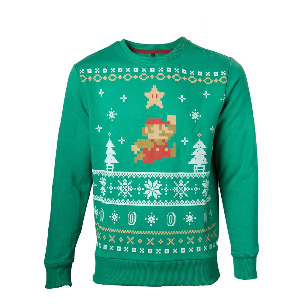 Super Mario Bros. Running Mario Christmas Sweater, Male, Extra Extra Large, Green