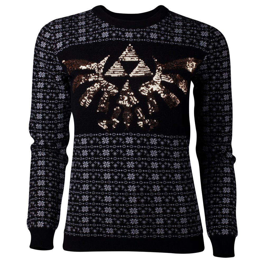 Legend Of Zelda Glitter Tri-force Christmas Knitted Sweater, Female, Medium, Black