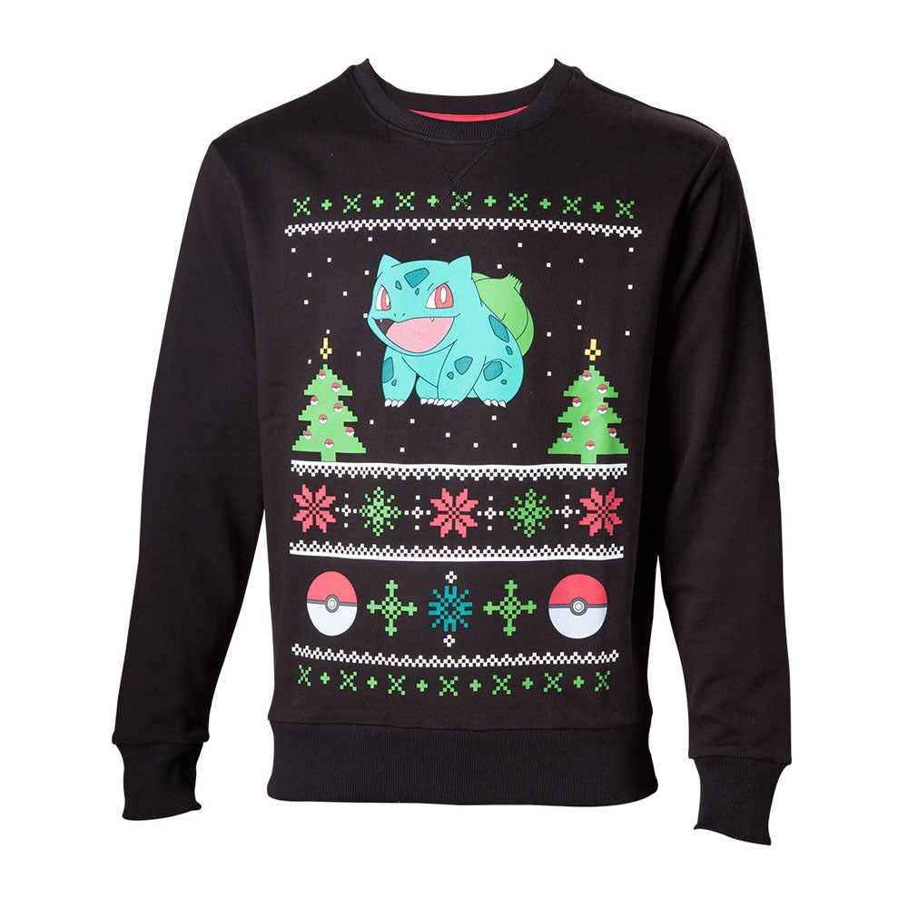 Bulbasaur Christmas Sweater, Male, Large, Black