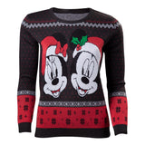 Mickey Mouse Mickey & Minnie Christmas Knitted Sweater, Female, Small, Dark Grey-red