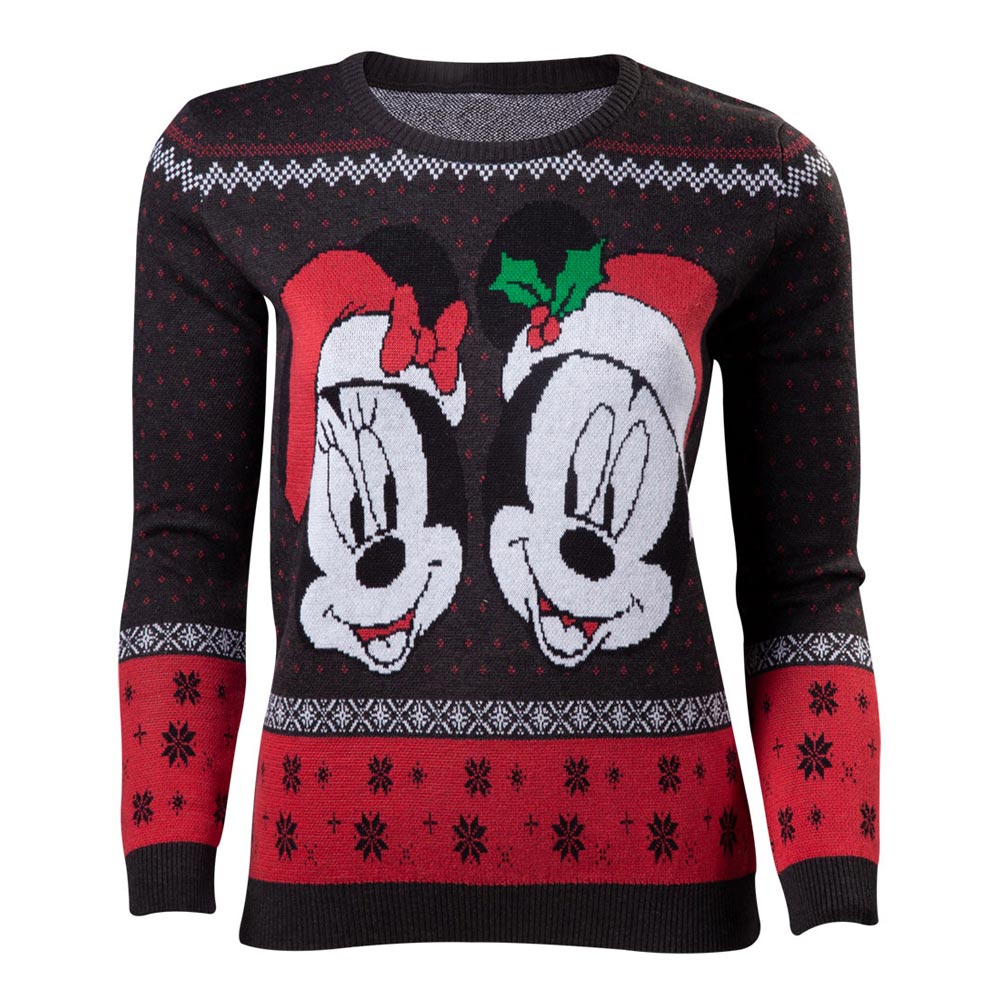 Mickey Mouse Mickey & Minnie Christmas Knitted Sweater, Female, Extra Large, Dark Grey-red