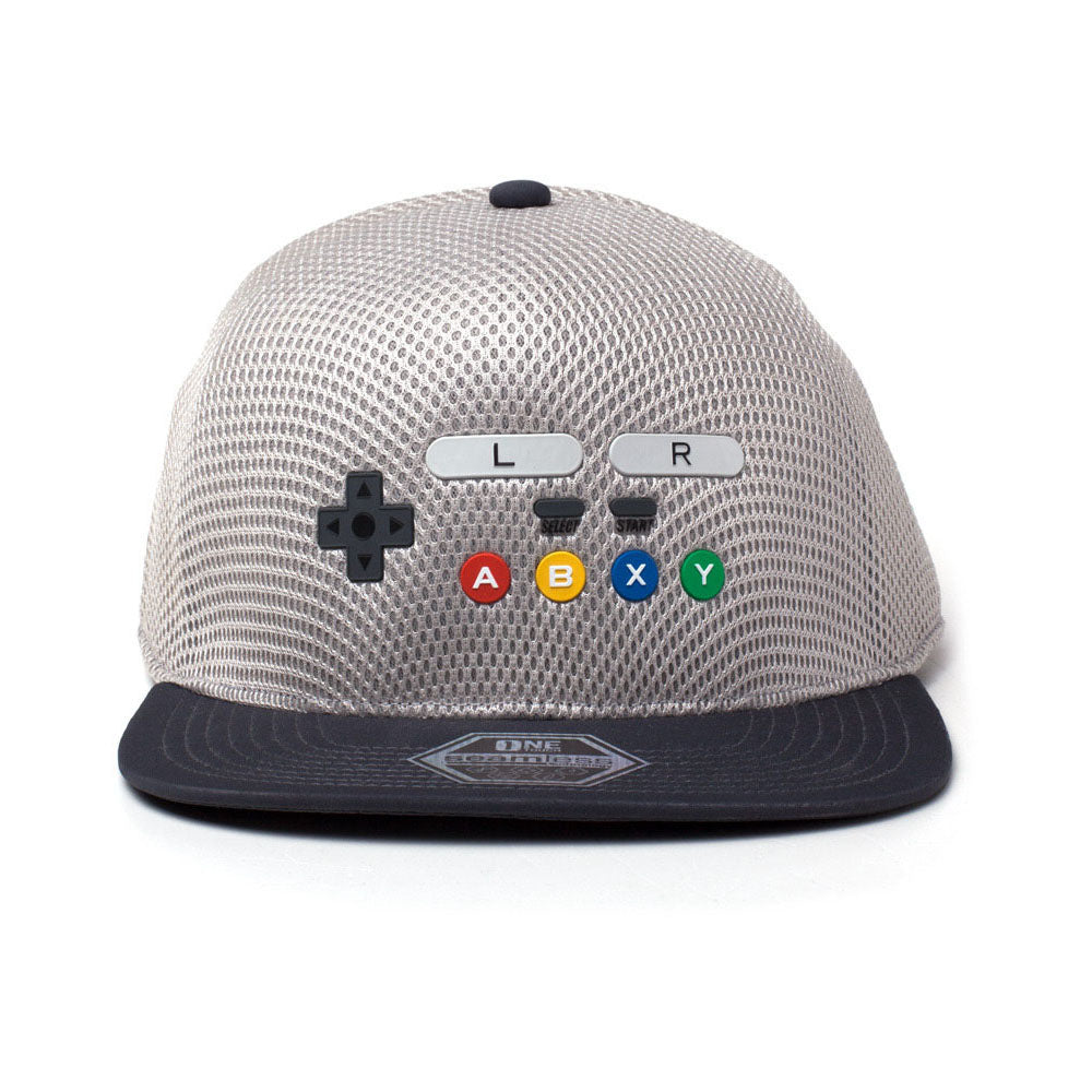 Original Snes Controller Seamless Flatbill Baseball Cap, Unisex, Grey-black