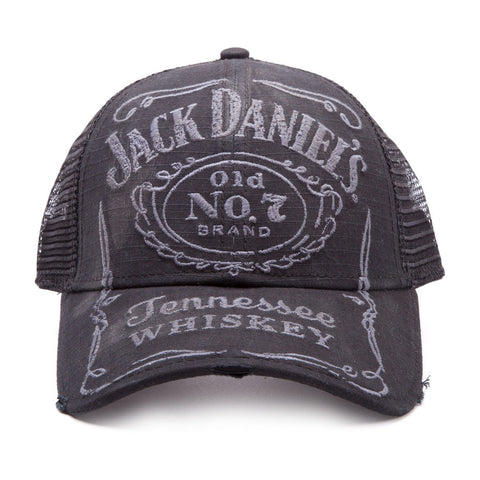 Old No.7 Brand Logo Bleached Vintage Trucker Cap, Black