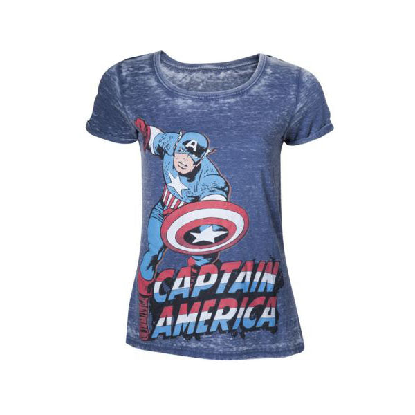 Captain America Super-powered Solider Faded T-shirt, Female, Large, Blue