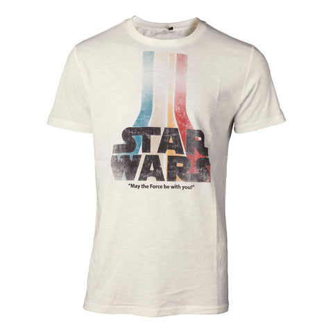 The Force Awakens Retro Rainbow Logo T-shirt, Male, Large, White