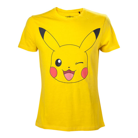 Pikachu Winking T-shirt, Male, Large, Yellow