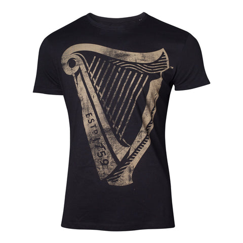 Distressed Harp Logo T-shirt, Male, Large, Black