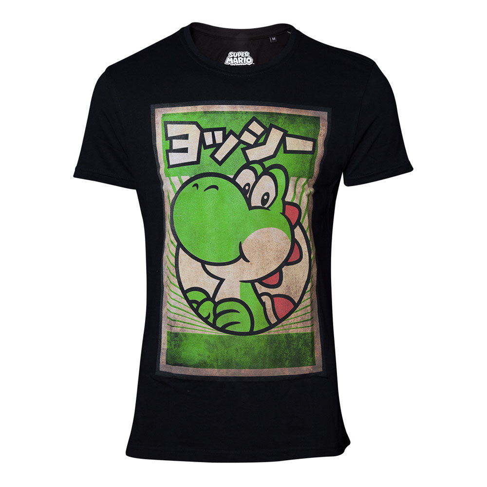 Super Mario Bros. Yoshi Propaganda Poster Print T-shirt, Male, Small, Black