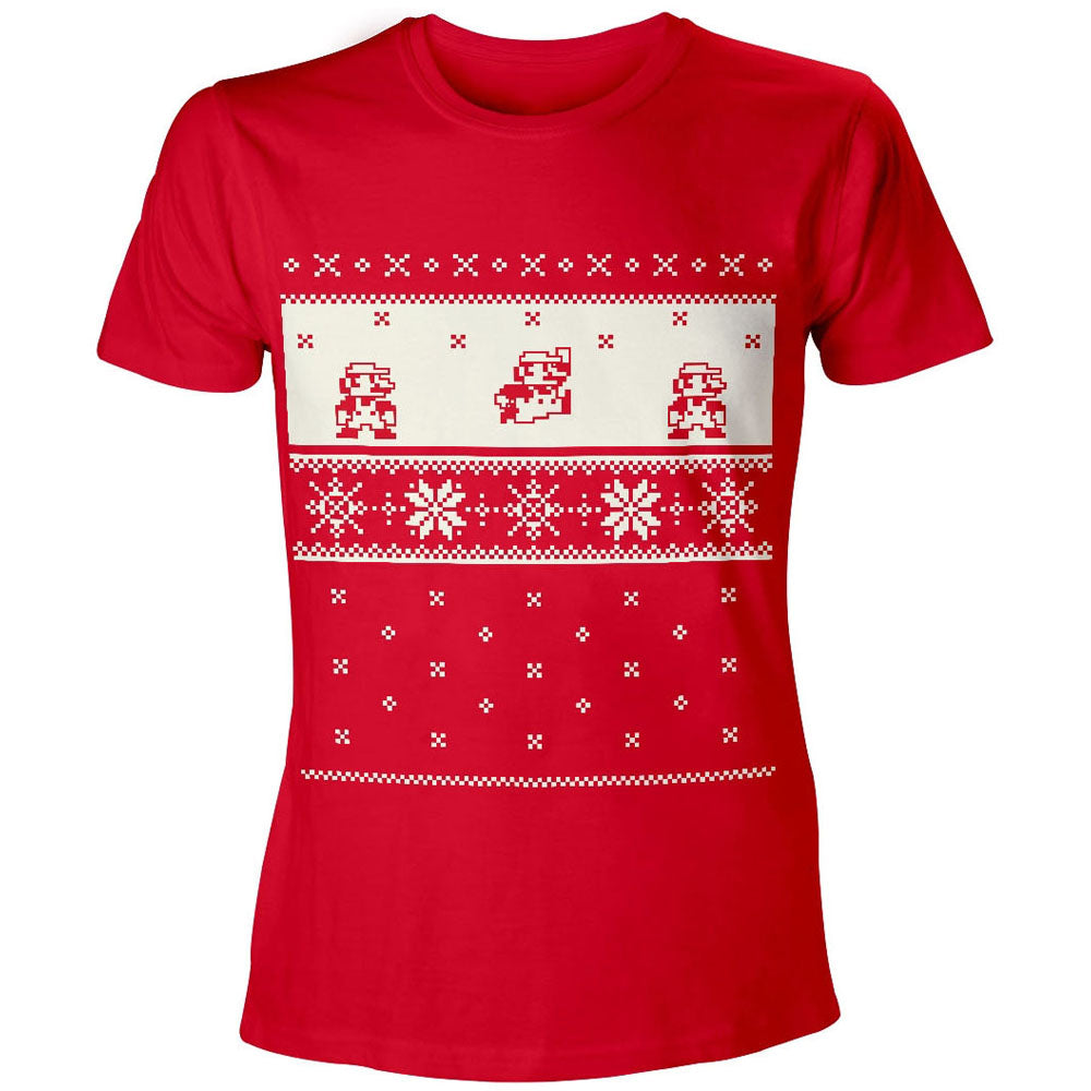 Super Mario Bros. Xmas Mario T-shirt, Male, Small, Red