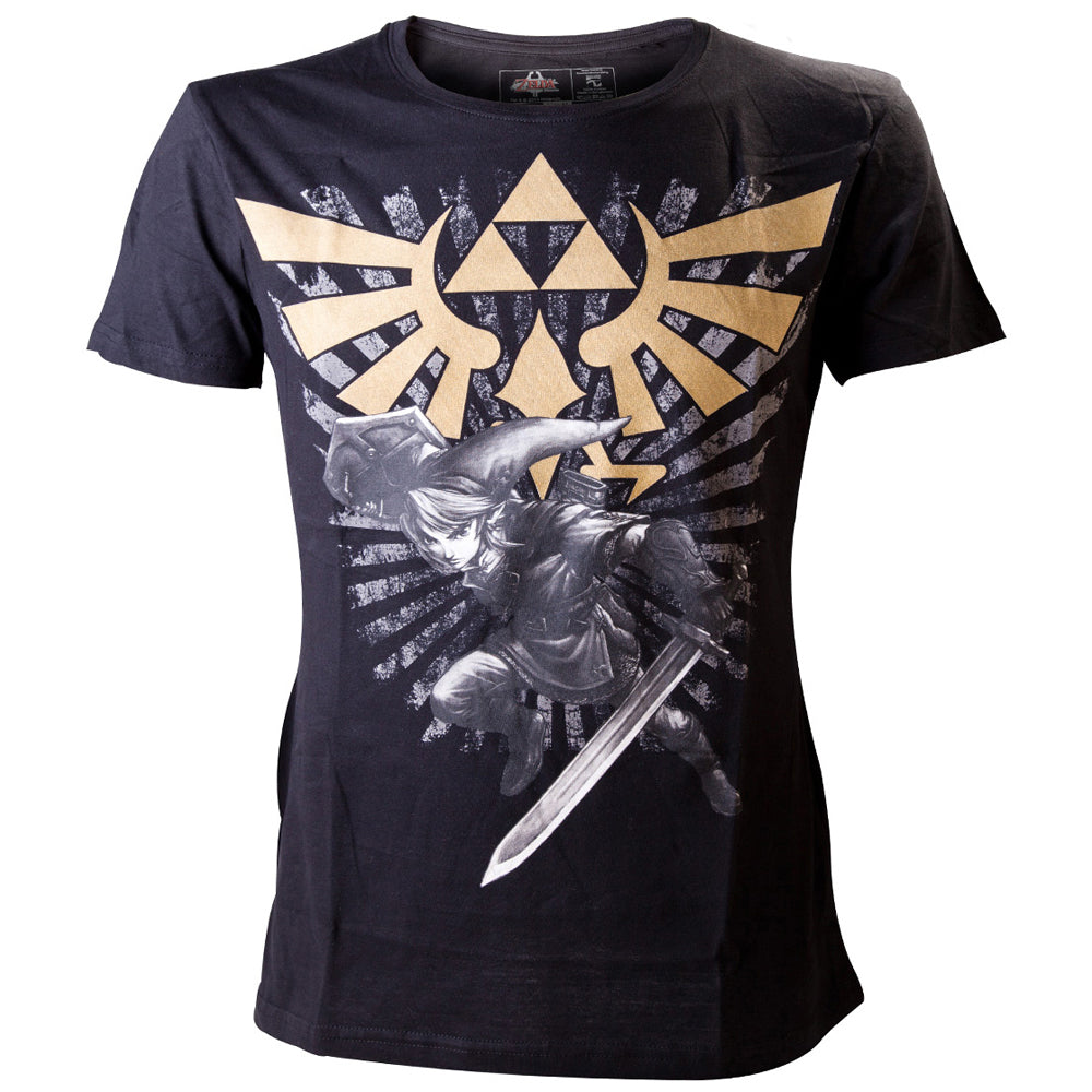 Legend Of Zelda Link & Royal Crest T-shirt, Male, Large, Black