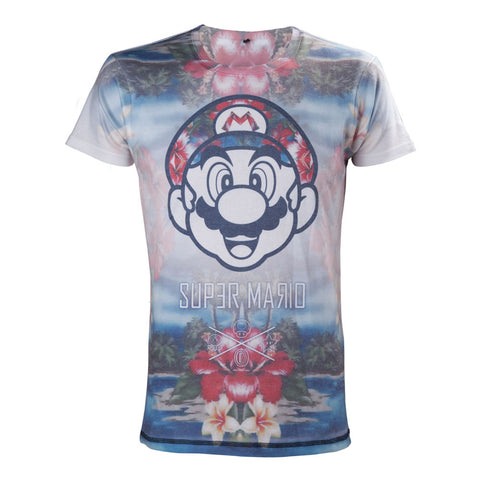 Super Mario Bros. Tropical Mario All-over Sublimation T-shirt, Male, Large, Multi-colour