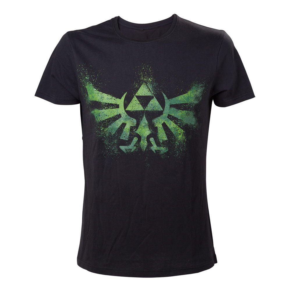 Legend Of Zelda Distress Green Royal Crest T-shirt, Male, Extra Extra Large, Black