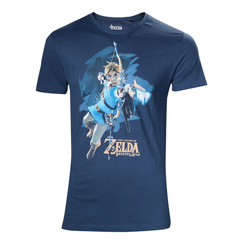 Legendo Of Zelda: Breath Of The Wild Link With Bow Box Art Cover T-shirt, Male, Large, Blue