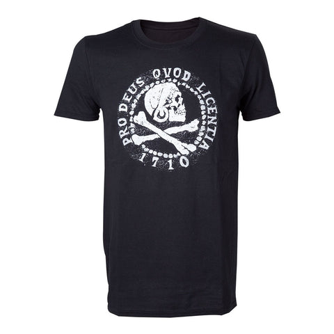 4 Skull 'n' Crossbones Pro Deus Qvod Licentia 1710 T-shirt, Male, Small, Black