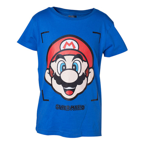 Super Mario Bros. Mario Face T-shirt, Kid's Boy, 134-140, Years 8 To 10, Blue