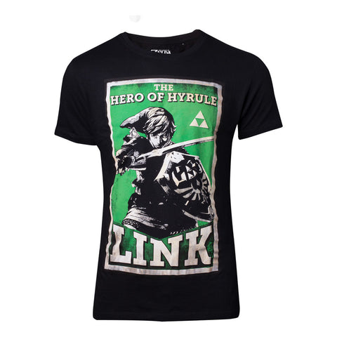 Legend Of Zelda Propaganda Hero Of Hyrule Link Poster T-shirt, Male, Large, Black