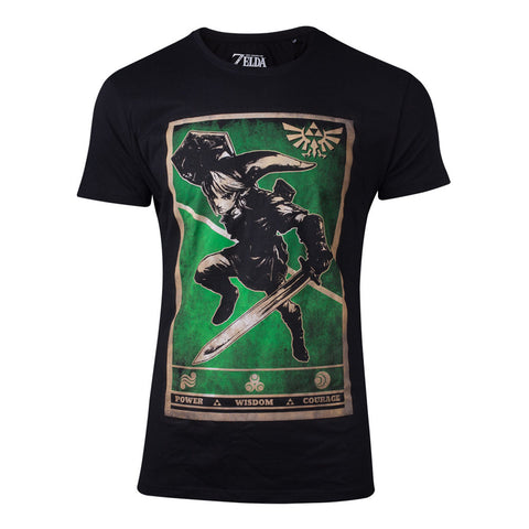 Legend Of Zelda Propaganda Link Triforce Poster T-shirt, Male, Medium, Black