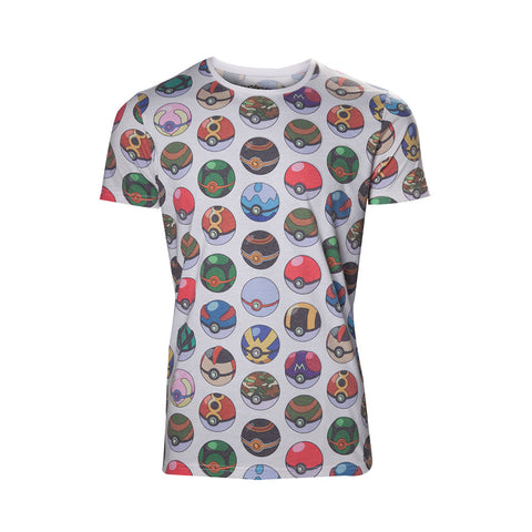 All-over Poke Ball Print T-shirt, Male, Extra Large, Grey