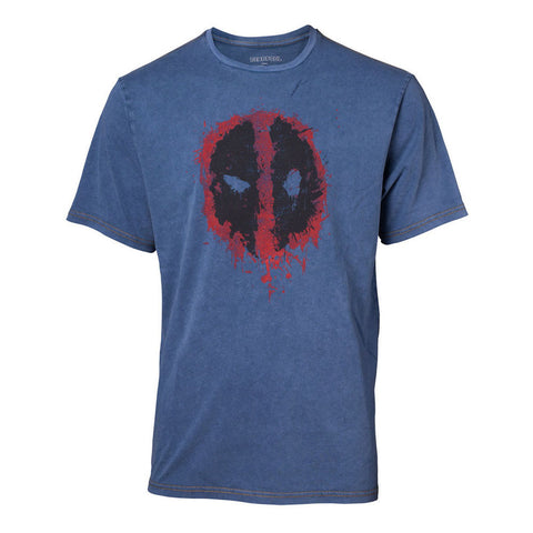 Deadpool Graffiti Mask Faux Denim T-shirt, Male, Extra Extra Large, Blue